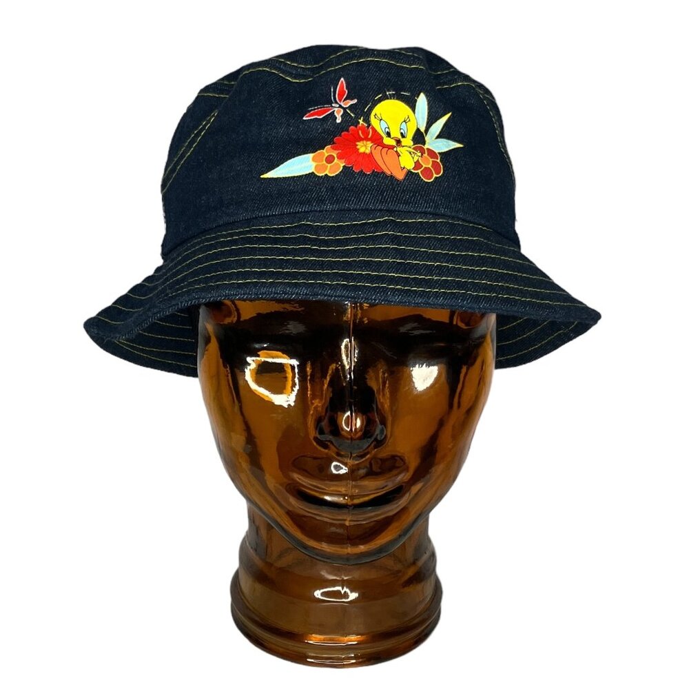 Y2K Vintage 2000 Looney Tunes Youth Girls 7-14 Denim Jean Tweety Bird Bucket Hat